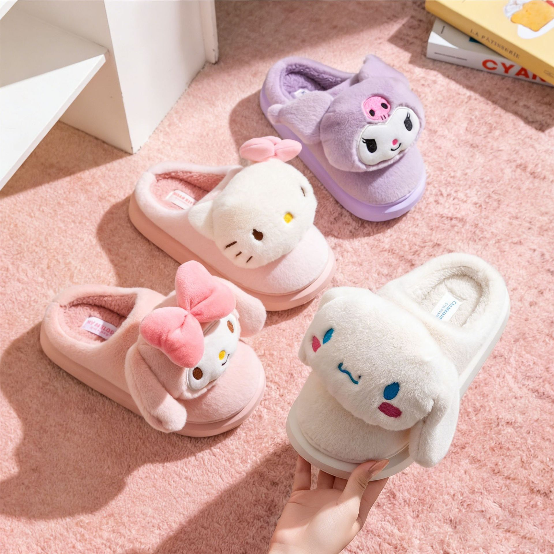 산리오 귀여운 인형 면 슬리퍼 여성용 실내 따뜻한 홈슬리퍼 3
