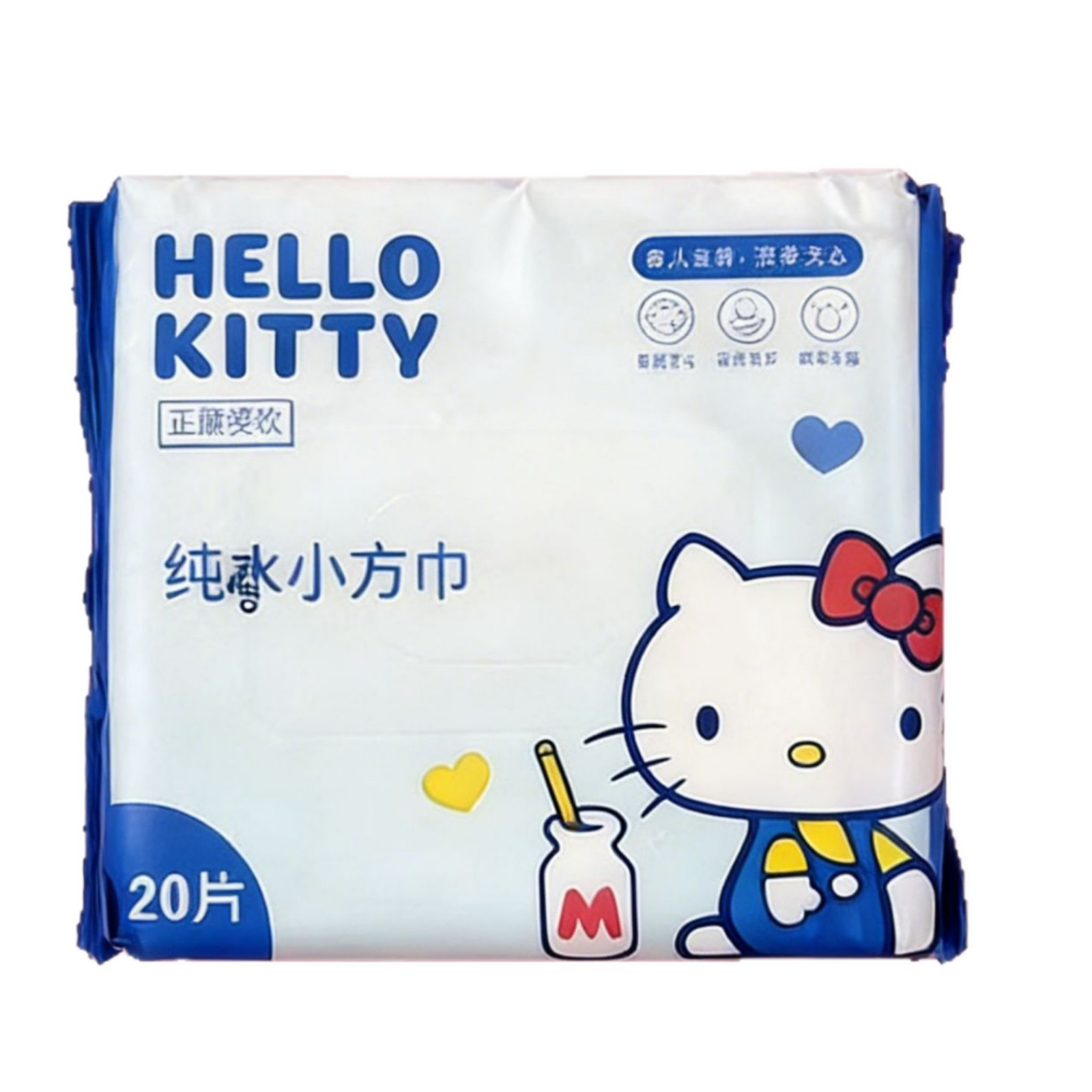 산리오 정품 순수 미니 물수건, 귀여운 휴대용 파우치 물티슈, 일회용 클렌징 물티슈 3