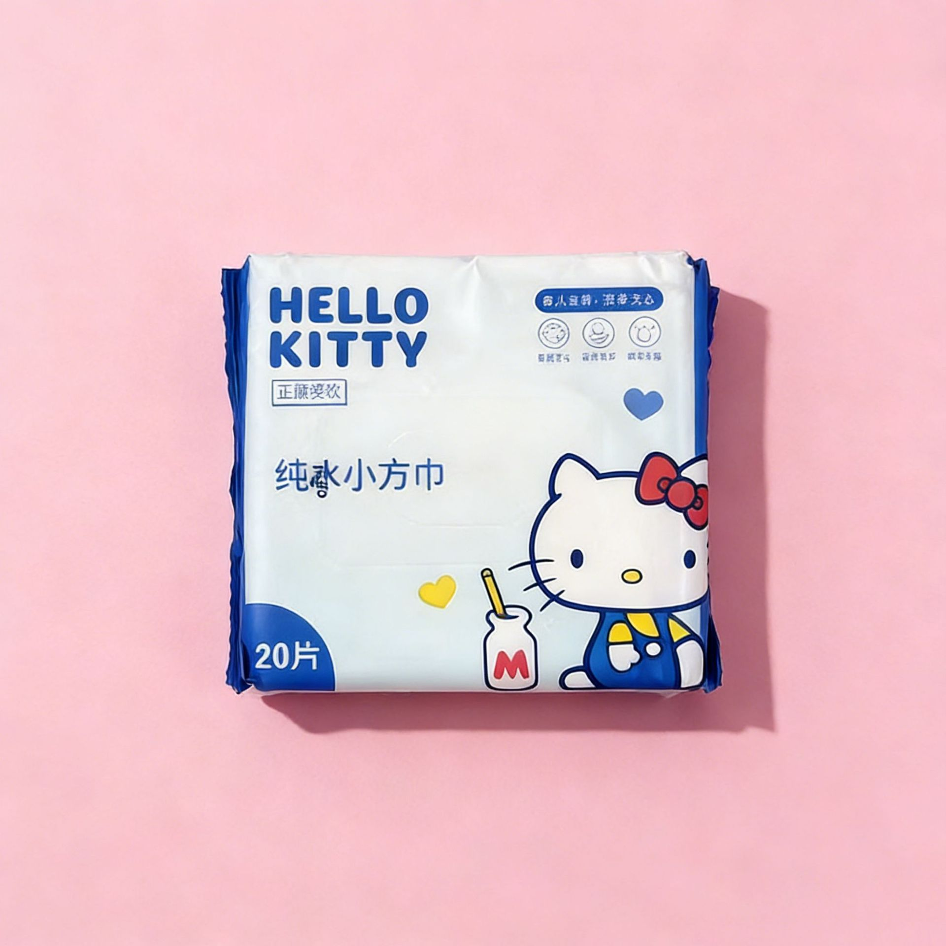 산리오 정품 순수 미니 물수건, 귀여운 휴대용 파우치 물티슈, 일회용 클렌징 물티슈 5